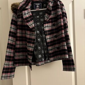 PINK Victoria's Secret and Pink Black and Grey Plaid Women's Jacket